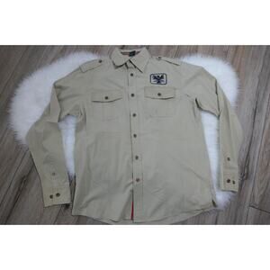 Avirex Aviation Button Down USA Tan Men's Medium Flight Military Shirt